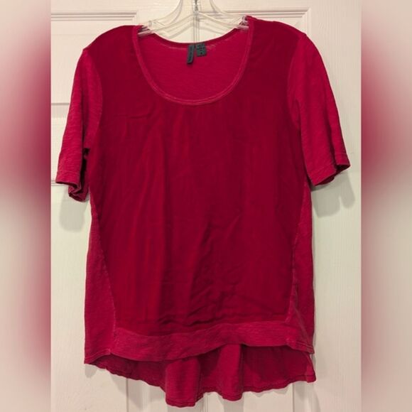 Anthropologie Left of Center Red Cotton Short Sleeve Tunic Teeshirt Size M Boho - Picture 1 of 7